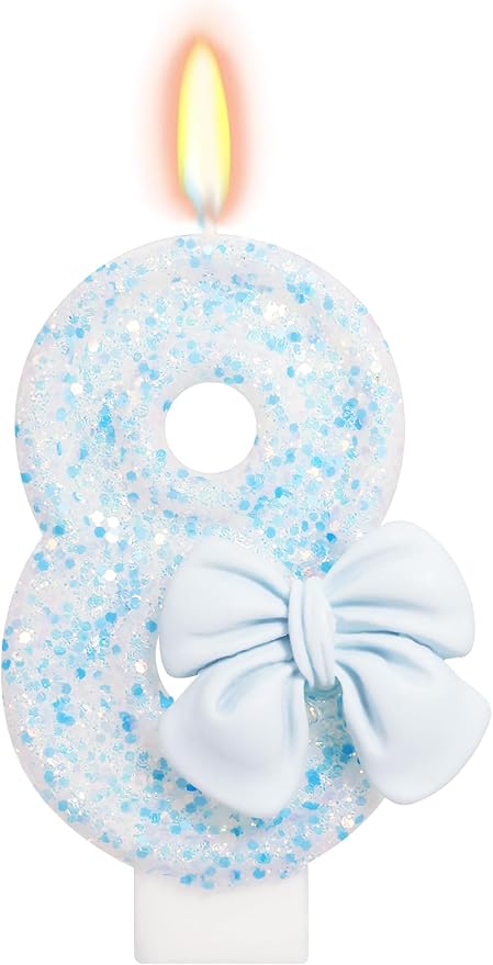 Birthday Candle for Cake, Blue Bow Number Candles, 2.76 inch Number, Cake Topper Decoration for Birthday Party (Number 8)