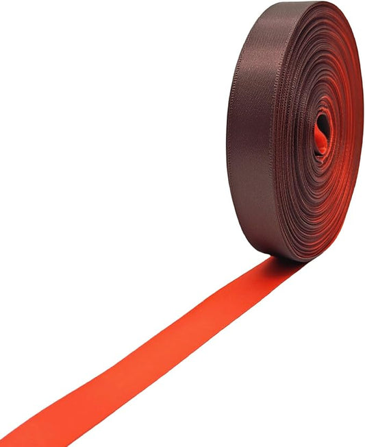 5/8 Ribbon, Brown & Poppy Red Two-Tone Double Faced Satin Ribbon for Gift Wrapping, Flower Bouquet, Bow, Hair, Wedding, DIY Crafts, Holiday Party Decorations, 30 Yards Total