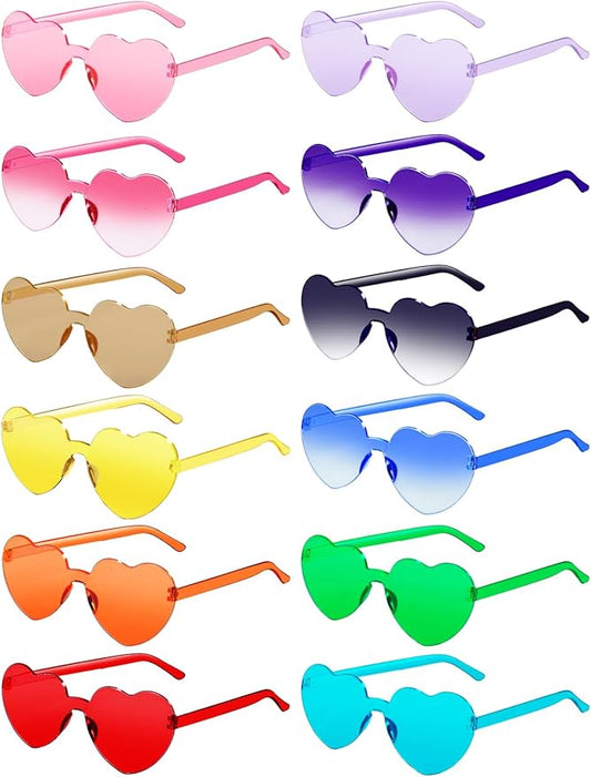 12 Pairs Heart Shaped Sunglasses for Women Colorful Glasses Fun Trendy Transparent Heart Sunglasses Party Favor