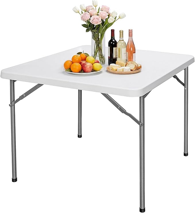 ZenStyle 3 ft Indoor Outdoor Heavy Duty Portable Plastic Folding Table, Square Card Desk Utility Table Game Table for Puzzles Crafting Picnic Camping Dining Party, White