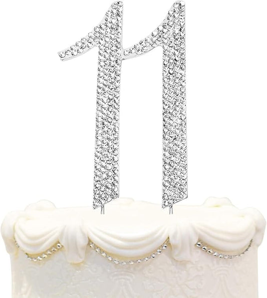Bling Crystal Rhinestone 11 Birthday Cake Topper - Best Keepsake | 11th Party Decorations Silver