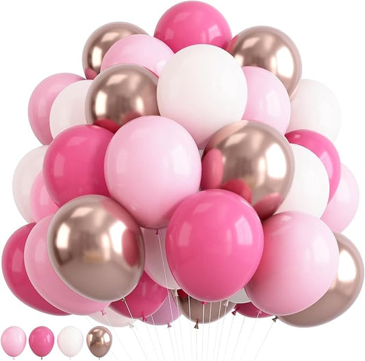 Pink Balloons Set, 12inch Retro Pastel Hot Light Pink Rose Gold White Latex Balloons for Girl Women Graduation Princess Wedding Bridal Baby Shower Mothers Day Bachelorette Birthday Party Decorations