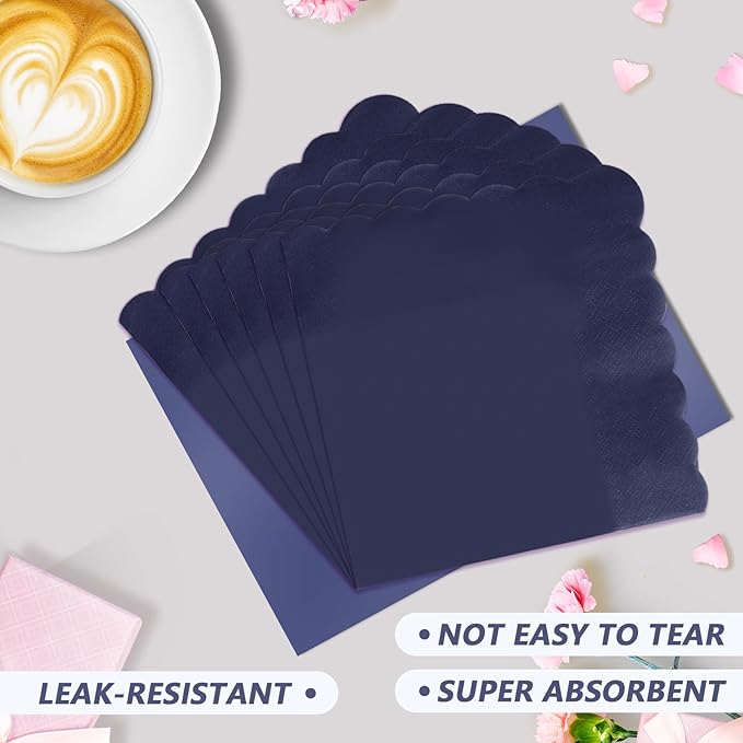 Navy Blue Scalloped Party Plates Set, 120-Piece Disposable Dinnerware for 40 Guests, 7-inch Decorative Edge Plates, Cups & Napkins for Corporate Event, Mens Birthday, BBQ