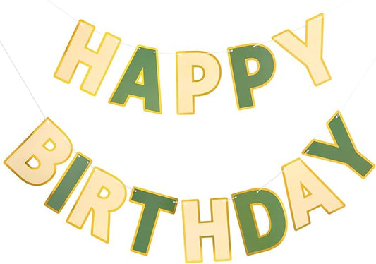 Happy Birthday Banner - 9ft Pre-Strung Happy Birthday Sign for Women, Men, Girls, Boys - No DIY Birthday Decorations & Party Supplies(Brown Green)