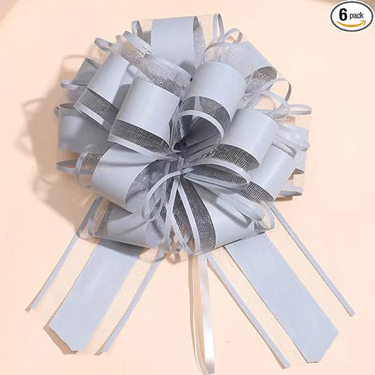 6 Pieces Large Pull Bows, Grey Bow for Gift, 6 inches,Ribbon Bow Gift Decorative Bows, Holiday Birthday Decorations Bow，Baskets Bow Wedding Decorations Bow(Grey)