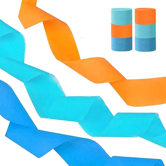 Orange Blue Crepe Paper Streamers,6 Rolls Party Streamers for Sports Events,Birthday Party,Graduation Decorations, 6 Rolls（82 Feet Long x 1.77 Inch）