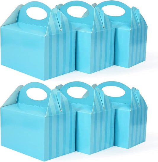 Happyhiram 25 CT Blue Party Favor Boxes Blue Striped for Boys and Men, Small Treat Boxes with Handle 6" Gable Candy Boxes Paper Gift Boxes for Kids Son Birthday Baby Shower Bridal
