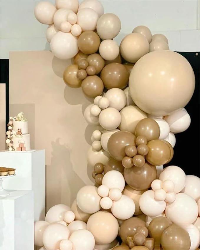 MEBAY Boho Balloons Garland Arch Kit, 146 Pcs Brown Nude White Balloons Different Sizes for Girls Baby Shower Garden Tea Party Bachelorette Birthday Wedding Decorations