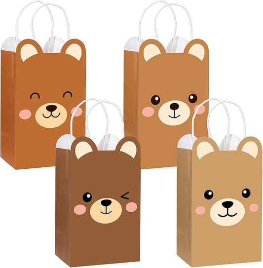 12Pcs Brown Bear Theme Party Favor Bags Bear Shaped Goodie Bags Candy Bag for Bears Birthday Party Decor Cute Bears Gift Treat Bag with Handle for Woodland Parties Kids Boys Girls Baby Shower Supplies