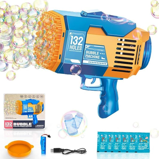 Upgraded 132 Holes Bubble Machine Gun,Bazooka Bubble Machine,Rocket Bubble Gun Bubble Machine,Summer Toys Bubble Blaster Maker for Kids, Wedding,Birthday Gift (Blue)