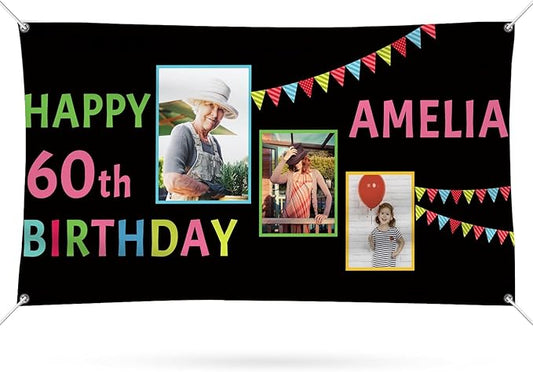 Happy Birthday Banner Personalized Name Photo Age Custom Birthday Banners and Signs Customize for Birthday Party Decoration 6'x3'
