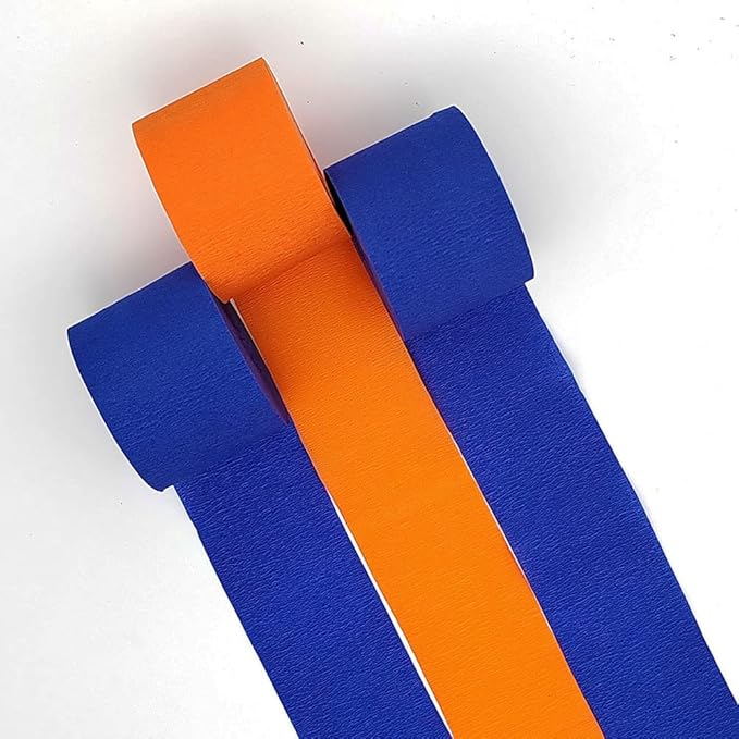 Blue and Orange Crepe Paper Streamers Party Streamers Decorations,1.7 in x 82 ft,6 Rolls