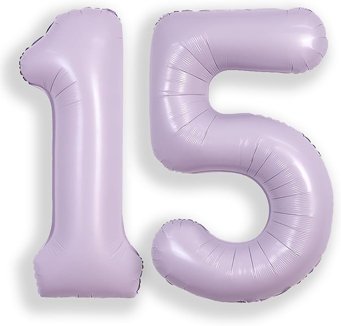 SUWEN 40 Inch Light Purple Large 15 Balloon Number Big Foil Helium Lavender Number Balloons Huge Mylar 0-9 Giant Jumbo Happy 15th Birthday Party Anniversary Decorations