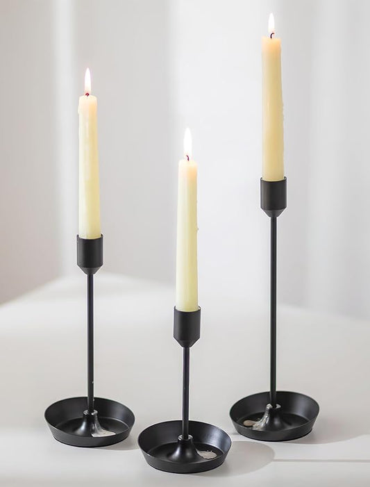 NUPTIO Black Candlestick Holders for Centerpiece: 3 PCS Tall Taper Candles Holders for Halloween - Metal Candles Stick Holder for Christmas Birthday Party Fireplace Table Decor