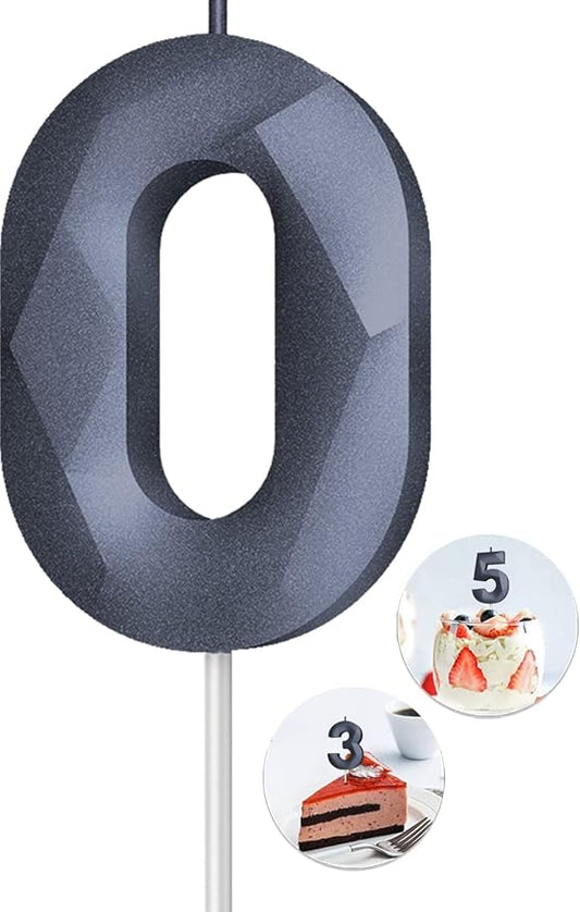 Number Birthday Candles(0 Candle Black) 3D Diamond Shape 0th Happy Birthday Cake Topper Decorations for Boy Men Birthday Wedding Anniversary Celebration Theme Party Supplies