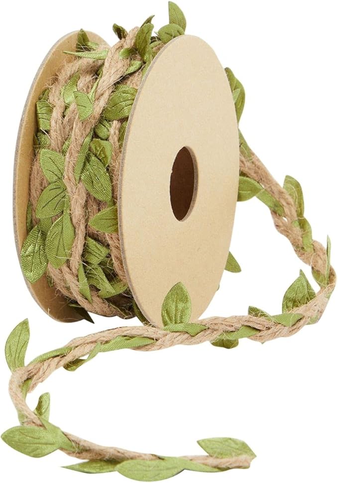 Juvale Burlap Leaf Ribbon - Jungle, Safari & Fairy Party, Enchanted Forest Decor, Vines for Crafts (4 Rolls, 65.6 Ft Total)