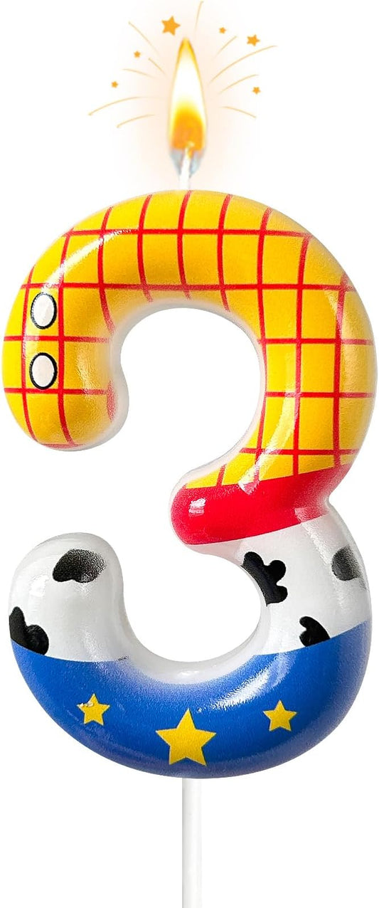 Toys Inspired Game Birthday Number Candles, Cartoon Story Number Candles, Cartoon Cake Decorations, Birthday Decoration Supplies, Suitable for Boys and Girls Party Celebrations (3)