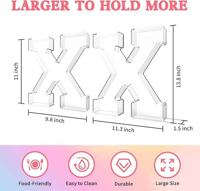 13.8" Acrylic Letter Charcuterie Tray, Charcuterie Letters Fillable Box for food, Reusable Serving Cake Candy Dish Display Tray for Birthday Anniversary Party Decoration (Letter X)