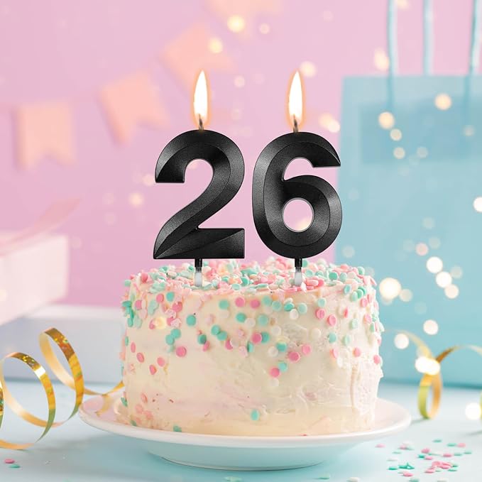 Number 26 Birthday Candles, 1.96 Inch Happy Birthday Cake Candles Cupcakes Topper Decoration for Birthday Party Wedding Anniversary Celebration Supplies (Black)
