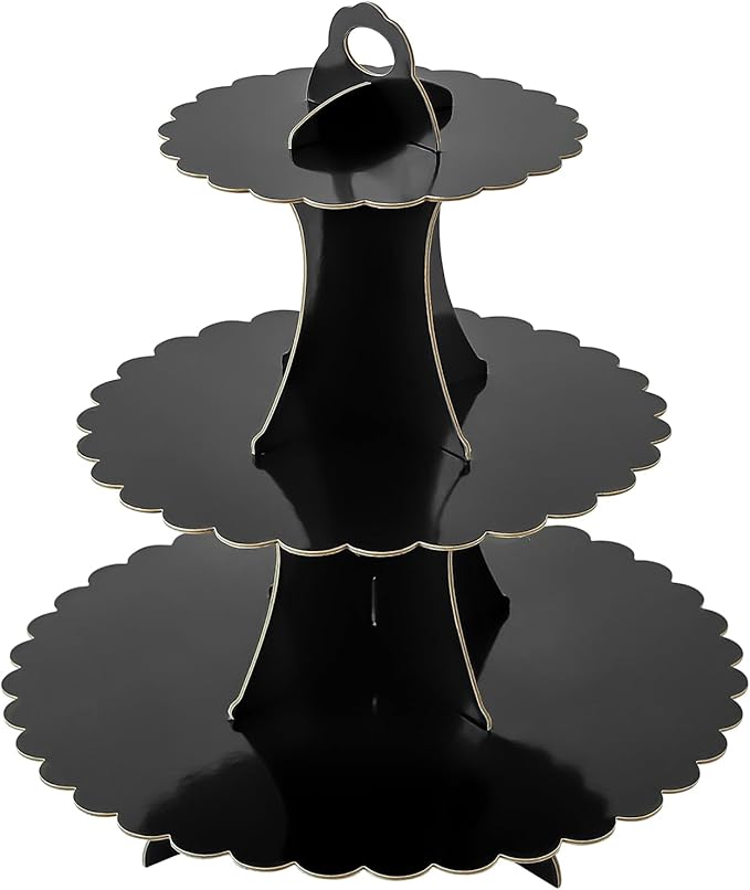 Soleebee 3-Tier Cupcake Stand, Cardboard Cupcake Tower, Dessert Cup Cake Stand Tower for Birthday Wedding Party Decoration, Cupcake Tier Stand 1 Set (Black)