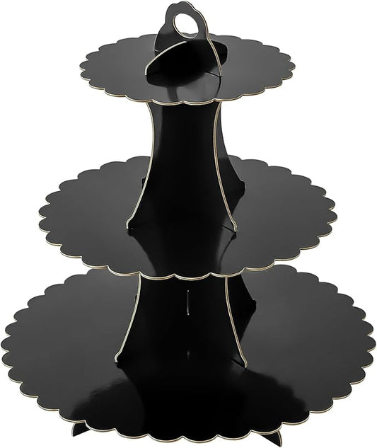 Soleebee 3-Tier Cupcake Stand, Cardboard Cupcake Tower, Dessert Cup Cake Stand Tower for Birthday Wedding Party Decoration, Cupcake Tier Stand 1 Set (Black)