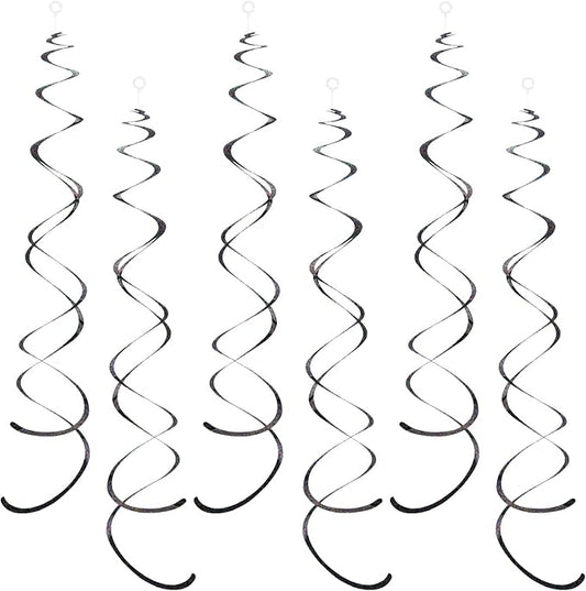 PIGETALE 30 Pieces Iridescent Black Party Hanging Swirl Decorations Plastic Streamers Foil Swirls Ceiling Decorations Birthday Bachelorette Bridal Shower Baby Shower Graduation Decorations 2023
