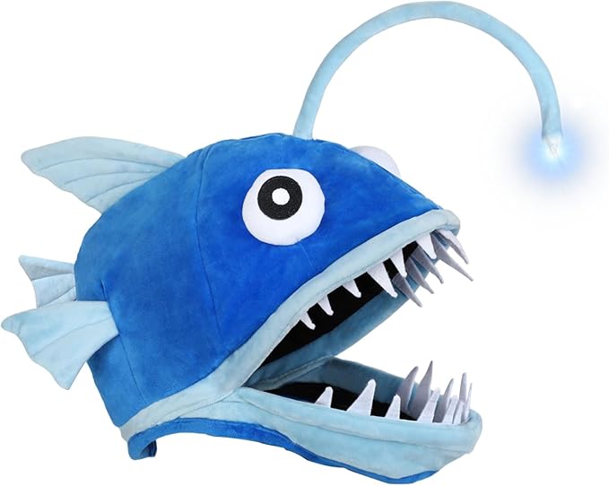 Fish Costume Hat for Adult and Kid, Angler Fish Light up Costume Hat for Halloween/Themed Parties/Cosplay Events