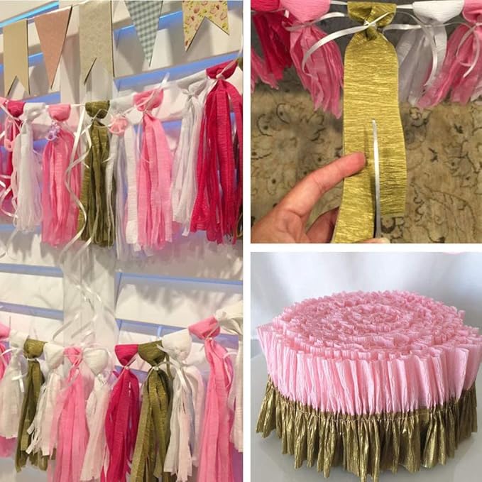 CC wonderland zone 6 Rolls Yellow Crepe Paper Streamers for Sunflower Birthday Party Decorations-4.5CMx25M(Yellow,Yight Yellow,Beige)