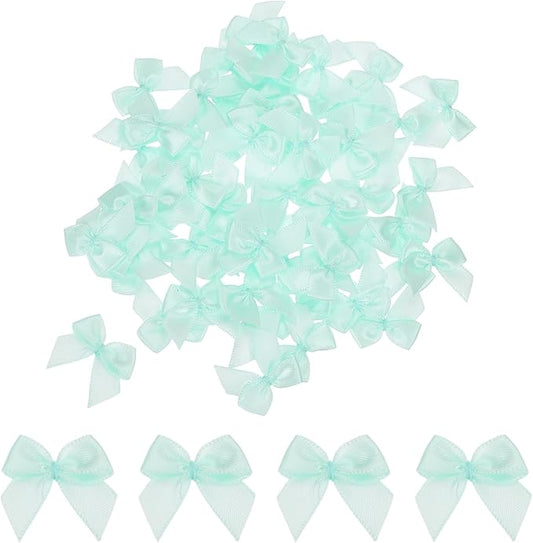 MECCANIXITY 50 Pcs Mini Ribbon Bow 1" Mini Fabric Satin Ribbon Flower Bows for Craft DIY Sewing Wedding Birthday Party Gift Wrap Bows Light Green