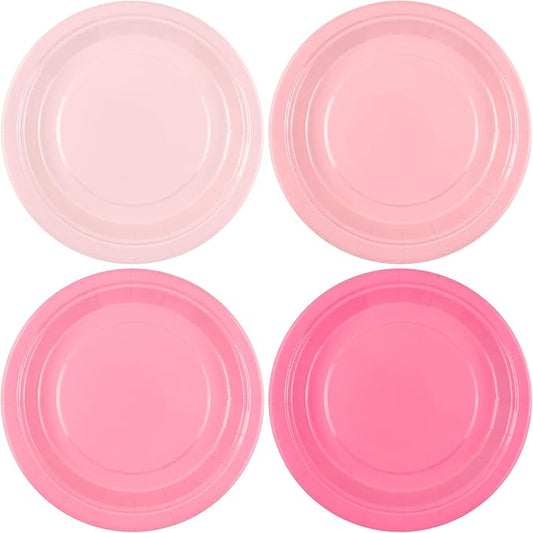 Breroa 72 Pieces Gradient Pink Paper Plates 7 Inch Bulk Paper Plates Disposable Round Dessert Plate Heavy Duty Solid Color Plate Table Decors for Birthday Party, Dinner Table, Wedding