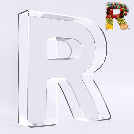 Ledido 10’’ Acrylic Letter Charcuterie Board Box, Reusable Fillable Serving Tray for Candy Cake Fruit Snack, Easy-Clean Acrylic Charcuterie Tray for Birthday Anniversary Party Decorations, Letter R