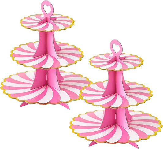 Soleebee 3-Tier Cupcake Stand, Cardboard Cupcake Tower, Dessert Cup Cake Stand Tower for Birthday Wedding Party Decoration, Cupcake Tier Stand 2 Set (Hot Pink Gold)