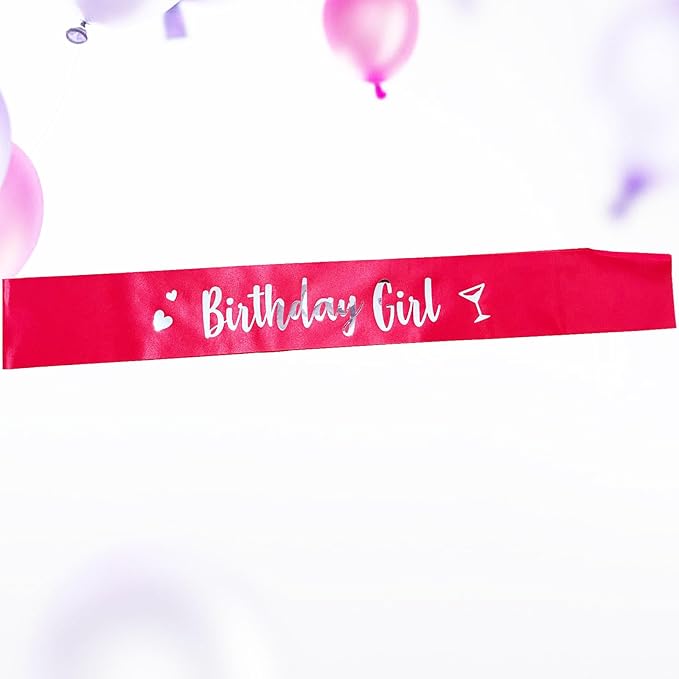 Birthday Girl Sash for Women Foil Letter for Women 21st 30th 40th 50th 60th Gifts Red and Silver Birthday Party Decorations and Supplies