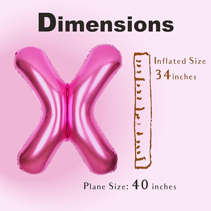 SUWEN 40 Inch Hot Pink Large X Letter Balloons Big Foil Helium Letter Balloons A-Z Jumbo Mylar Happy Birthday Party Decorations for Woman Anniversary Party Supplies