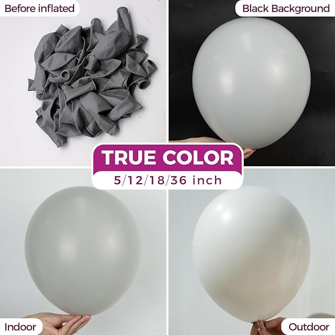 Bezente Gray Balloons Latex Party Balloons - 100 Pack 12 inch Round Helium Pastel Grey Balloons for Birthday Bridal Shower Wedding Anniversary Party Decorations