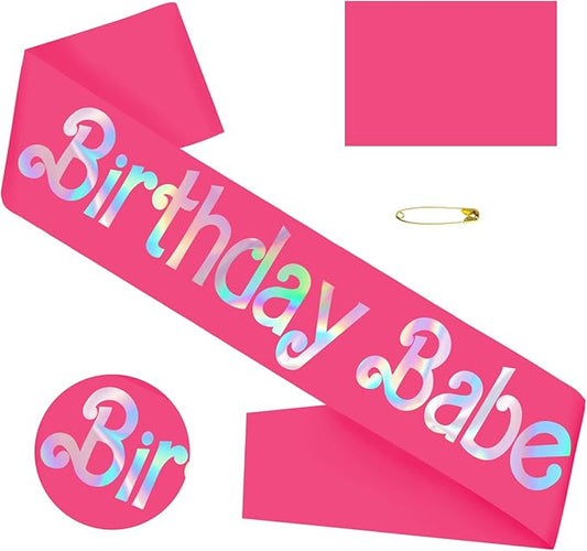 Birthday Babe Sash with Iridescent Foil, Hot Pink Birthday Sash for Girls, Women. Happy Bday Sash for Official Teenager Sweet 16, 21st 30th 40th 50th or Any Other Bday Party