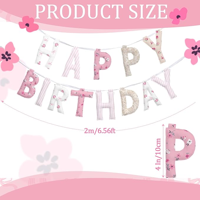 Suncalla Pre-strung Happy Birthday Banner Sign Reusable Felt Happy Birthday Garland Hanging Decorations Party Bunting Garland for Party Decor Photo Prop Home Backdrop(Floral)