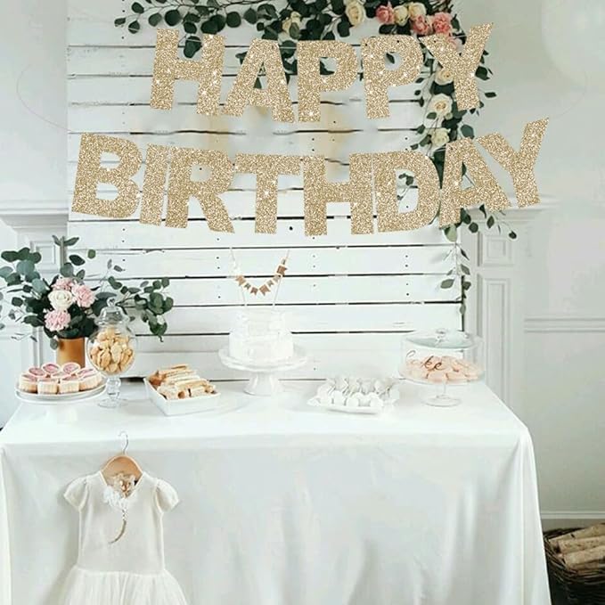 BEISHIDA Happy Birthday Banner - Pre-Strung No DIY Birthday Decorations - Happy Birthday Sign - Birthday Banner for Women, Kids - Backdrop Champagne