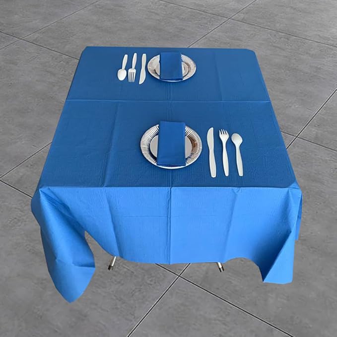 [6 Pack] Blue Square Tablecloths 54x54 Inch, Disposable Paper Table Cloth for Square and Round Tables, Waterproof 3-Ply Paper & Platic Table Cover for Holiday Party Gathering Graduation