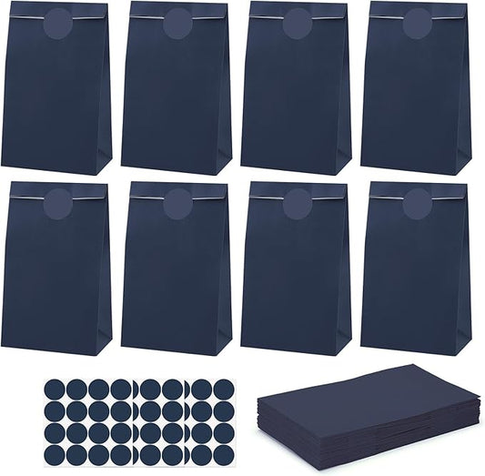 woric 36PCS Navy Blue Party Favor Bags with Stickers Small Kraft Graduation Gift Bags Self Stand Goodie Bag for Small Gifts, Retail, Merchandise, Graduation, Wedding, Kids Birthday Party Favor