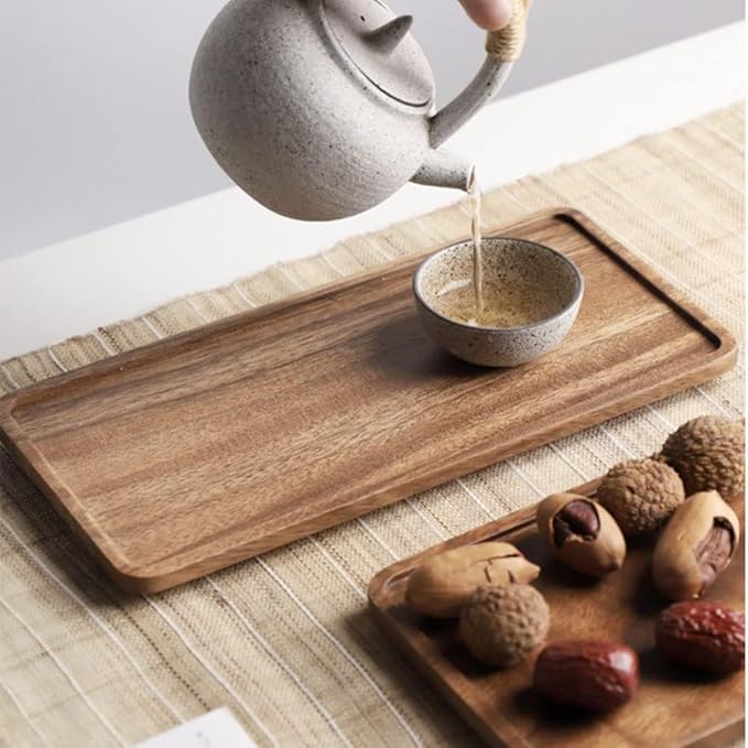 Linwnil Solid Wood Serving Platters and Trays of Natural Acacia Wood Log Charcuterie Boards,Cheese Board (6, 13.8" L x 5.5" W x 0.6" H)