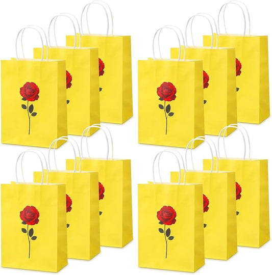 Humyoun 30 Pcs Rose Beauty Gift Bags Princess Party Favors Paper Goodie Candy Treat Paper Bag with Handle Bulk Princess Birthday Party Supplies Decorations, 8.3 x 5.9 x 3.2 Inch
