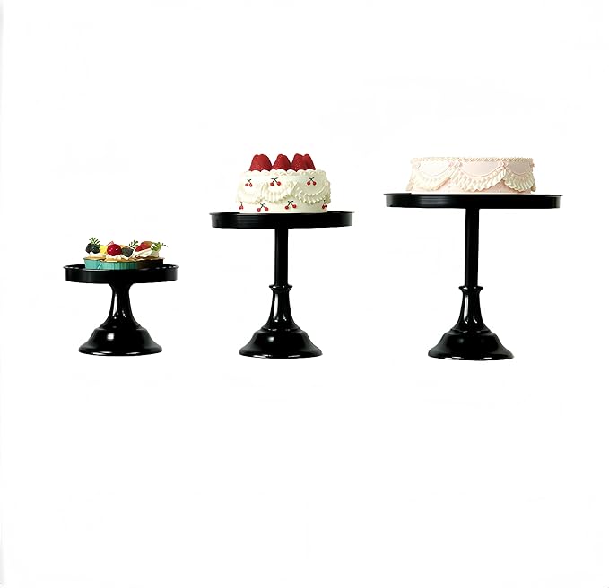 3 Pcs Metal Round Cake Stand Set 8“10”12" Cake Display Stand Dessert Cupcake Display Tray for Graduation,Wedding,Birthday,Party,Baby Shower,Anniversary,Ceremony,Christmas (Black)