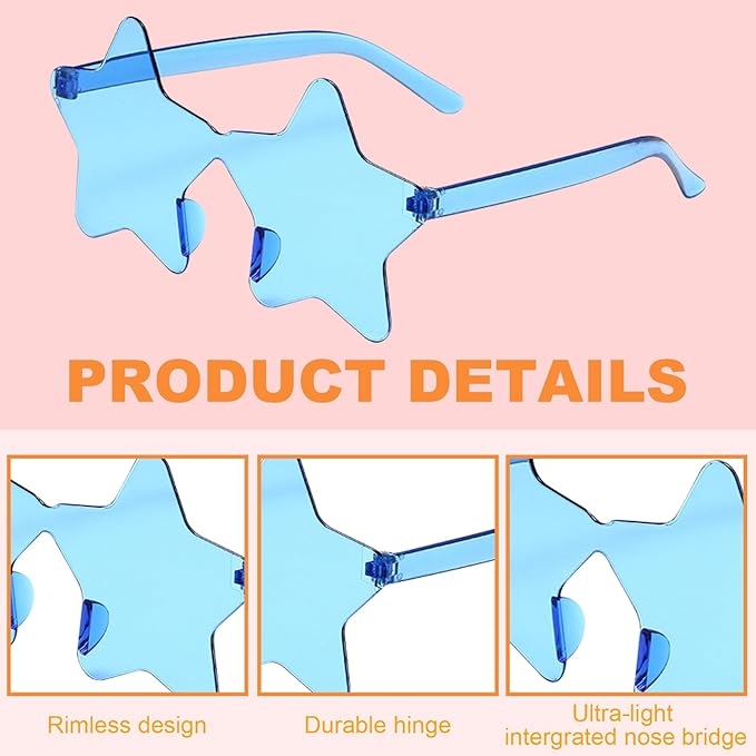 REHALY 8/12 Pairs Star Shaped Sunglasses Rimless Candy Star Sunglasses Pentagram Glasses for Women Men Party Streetwear