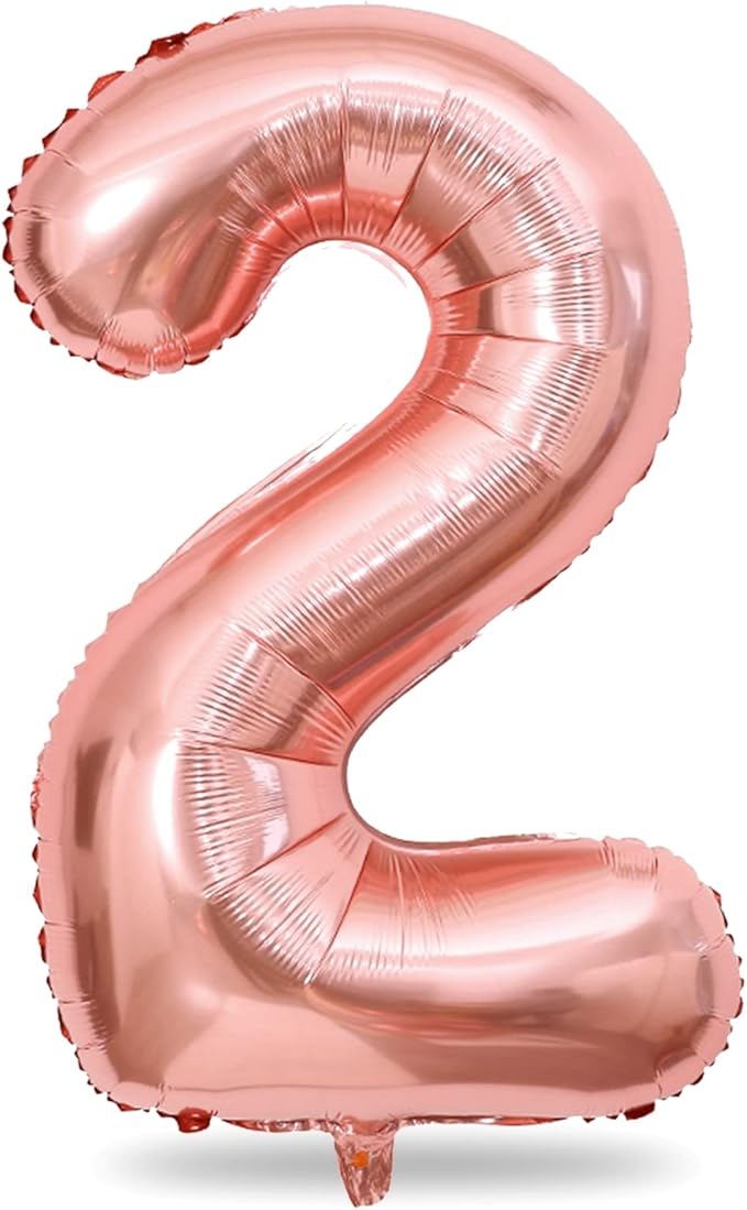 40 Inch Rose Gold Foil Balloon Number 2, Large Self Inflating Number Balloons 0-9 Digital Helium Balloons Set for Girls 2nd Birthday Women Anniversary New Year Baby Shower Party Decorations Supplies