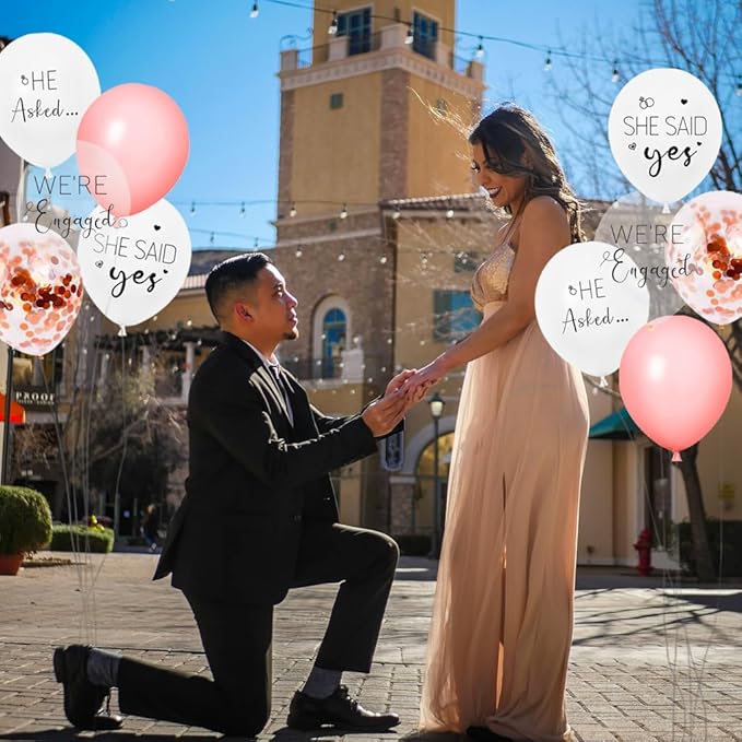 Engagement Party Balloons HE ASKED,SHE SAID Yes WE'RE ENGAGED Balloons Rose Gold Confetti Latex Balloon for Bridal Shower Engagement Bachelorette Wedding Party Decoration
