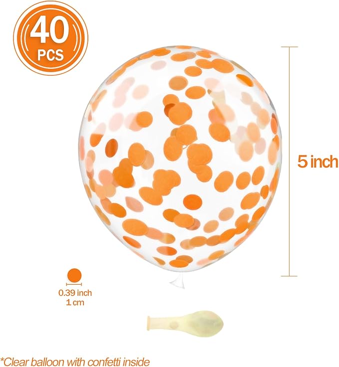 Orange Confetti Balloons, 40 Pcs 5 Inch Clear Balloons with Confetti Inside for Birthday Party Graduation Engagement Cake Topper Decor Bridal Shower Baby Shower Decoration Supplies -Paper Confetti