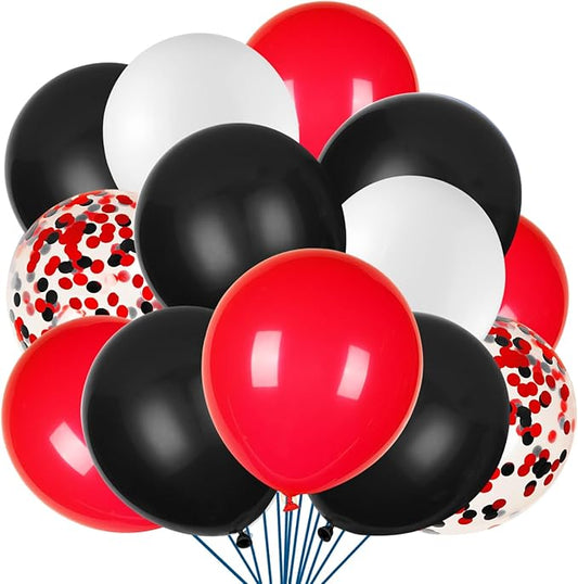 JOYYPOP 80Pcs Red White and Black Latex Balloons with Confetti Balloons for Graduation Poker Card Party Decorations, Casino, Race Car Party, Red and White Graduation Decorations