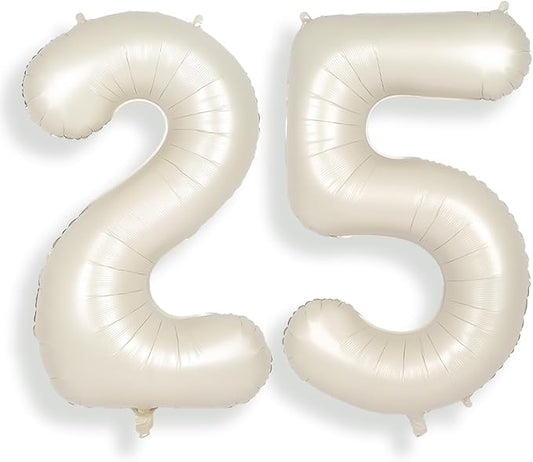 SUWEN 40 Inch Large Cream White 25 Balloon Numbers Big Foil Helium Number Balloons 0-9 Jumbo Happy 25th Mylar Birthday Party Decorations for Women or Men 52 Anniversary Party Supplies