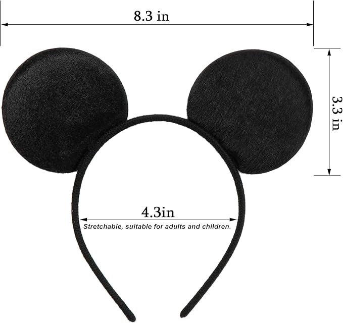 CHuangQi 20pcs Mouse Ears Headband, Solid Black